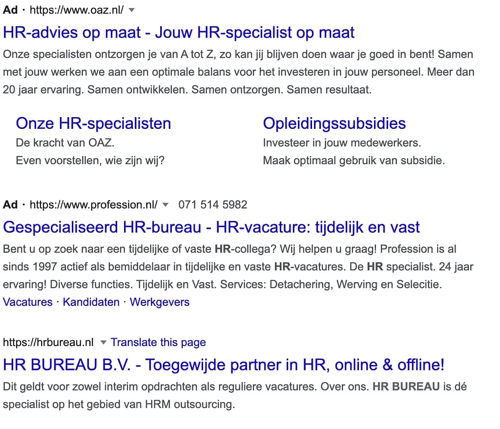 zoekpagina in Google