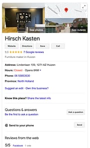 Google Mijn bedrijf Hirsch Kasten